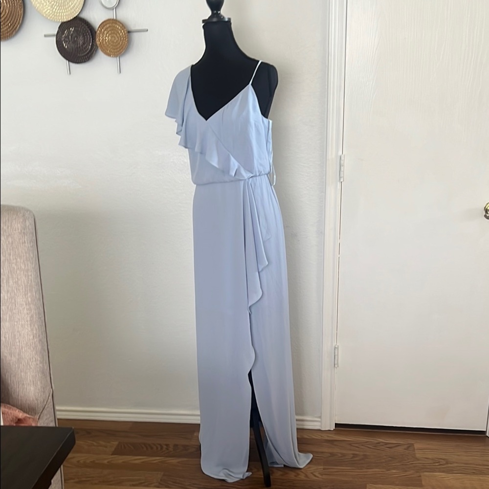 Elegant Light Blue Ruffle Maxi Dress